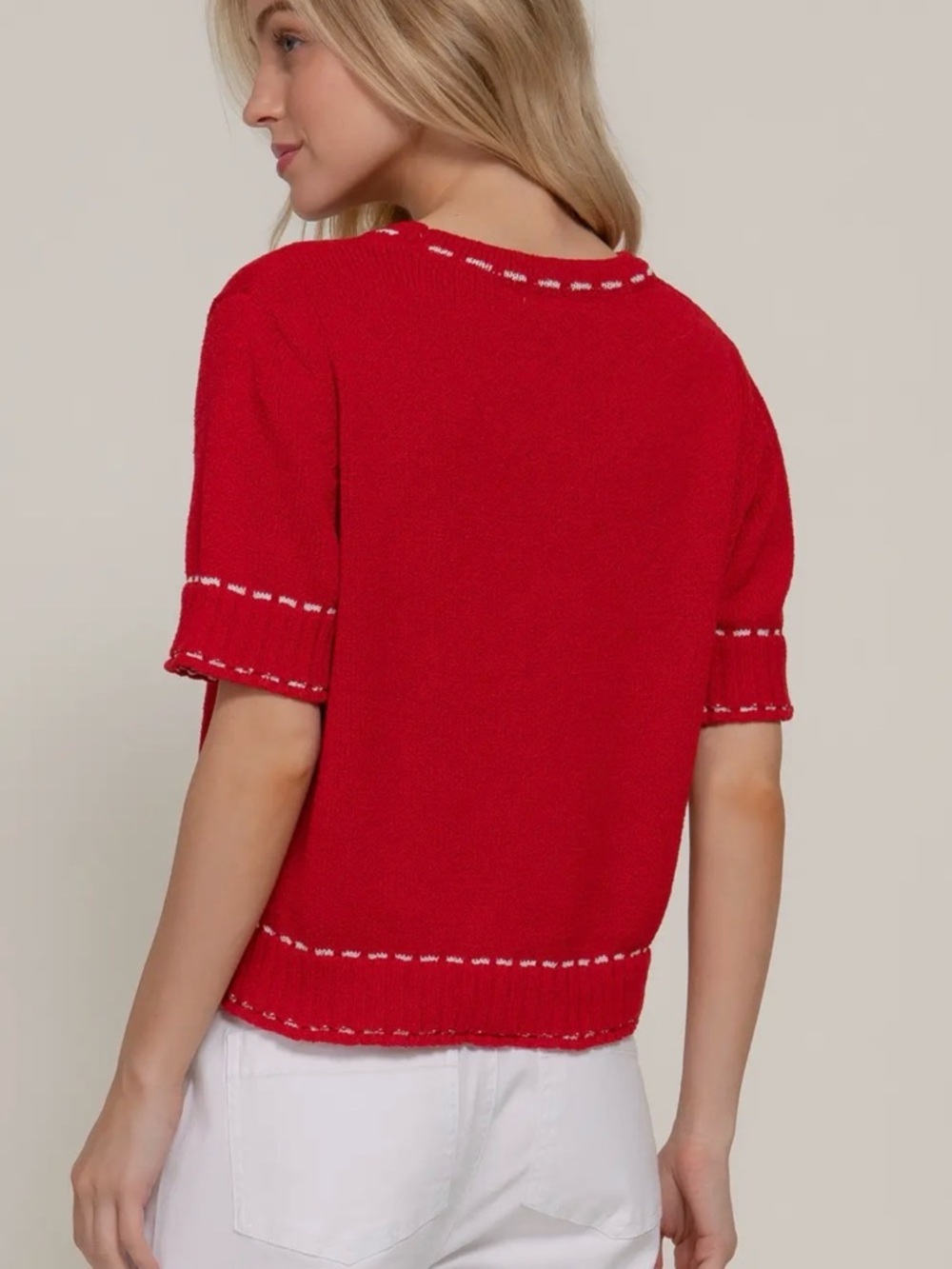 New Active red short sleeved knit sweater S M L - Picture 2 of 3